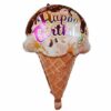 Яествена балон за рожден ден с фигура на сладолед и надпис „Честит рожден ден“, идеален за тържества и празници, забавен и ярък декор за рожден ден.
