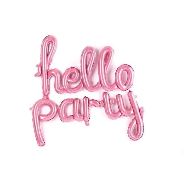 Hello party на балони надпис, розови балони с надпис Hello Party, празничен декор за събития и парти украса.