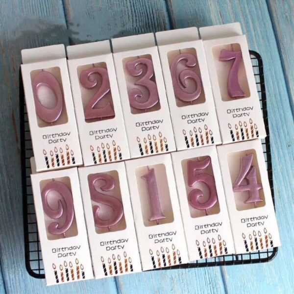 Цифрови свещи за торта с номера 0-9, подходящи за детски и рождени партита, на цветя розово и бяло, със сладък дизайн и надпис "Birthday Party".