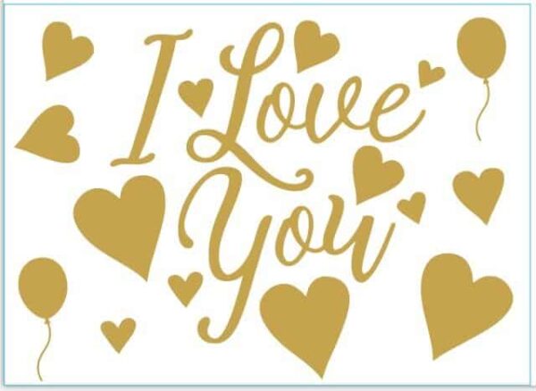 Love you надпис с сърца и балони за романтични събития и партита.