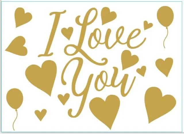 Love you надпис с сърца и балони за романтични събития и партита.