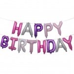 Фолиев надпис Happy Birthday в пастелни лилави цветове