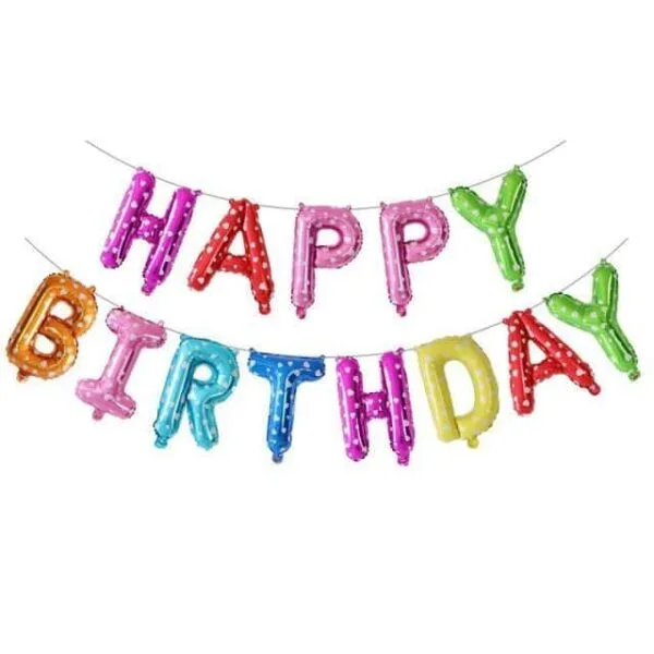 Цветни балони за рожден ден със надпис "Happy Birthday" за парти украса.