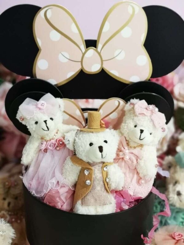 нападка мини мече с аксесоари, подарък за рожден ден, празнични подаръци, меки плюшени играчки, с клончета, цветя и кутия за подарък, украса за парти, детски подарък, забавни декорации за парти.