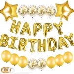 Комплект от балони за рожден ден Happy Birthday 1 в злато с хелий