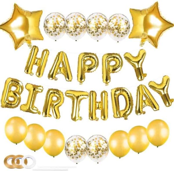 Златисти балони и балони с конфети, декорация за празненство, поздрав за рожден ден или специален повод. Перфектни за ефектна празнична атмосфера.