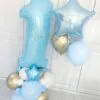 Празнични балони за рожден ден, бели и златисти, подходящи за първи рожден ден, парти декорация, сватба или специален повод, с голема балонова цифра "1" и звездни фигури.