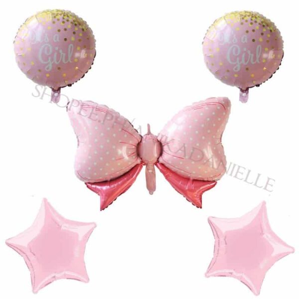 Розова балонна украса с балон за бебе принцеса, балони с комбинация от криле и звезди, подходящи за празненство за момиче, тематичен декор за рождени дни и специални събития.
