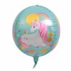 К fiery балон с цветен единорог и весел дизайн за празнични събития и детски партита, подходящ за украса и забавление.