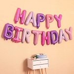 Фолиев надпис Happy Birthday в пастелни лилави цветове