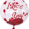 Летящ балон с послание Love You, сърца и балони, подходящ за романтични поводи и специални събития, от Party Deluxe.