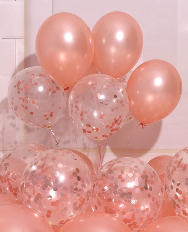 Розови балони с перли и конфети за празненство, подходящи за партита и специални събития. Високо качество, цветна декорация за празнична атмосфера.