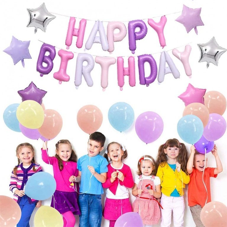 Фолиев надпис Happy Birthday в пастелни лилави цветове