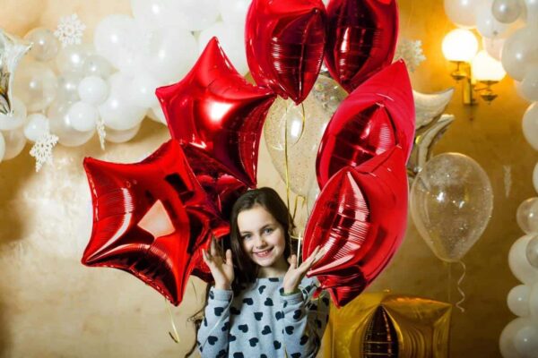 балони с червени сърца, парти декорация, балони за рожден ден, тържествена украса, празничен фон, Party Deluxe България.