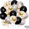 Бели, черни и прозрачни балони с златисти конфети за парти и събития.