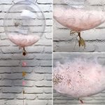 Прозрачни балони с пълнеж от бледо розови пера