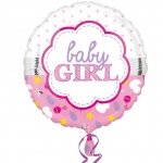 Тематичен розов фолиев балон с надпис BABY GIRL