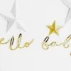 Златен надпис "Hello Baby" и златни и бели хартиени звезди за рожден ден или бебешка встъпителна партия. Идеално за тематични събития, декорации за бебешки празник, декорация за новородено.