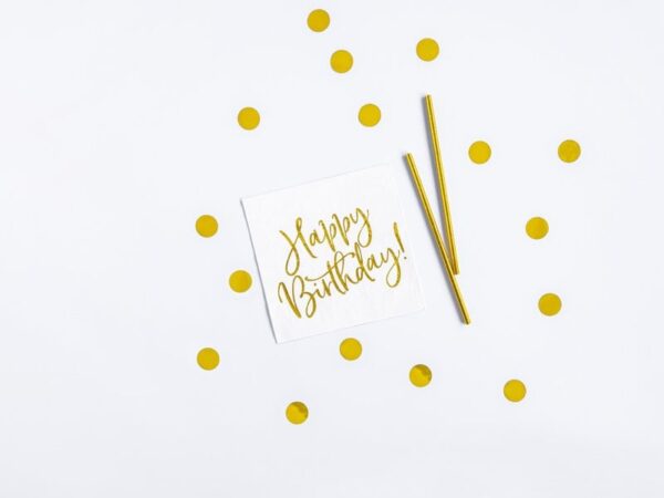 Хартиена картичка с писалка и златни конфети за рожден ден, празнична украса, тържество, специален повод за празнуване, Party Deluxe.