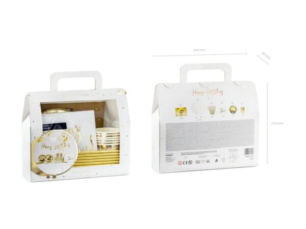 Златисти чаши и салфетки за празненства, подходящи за рождени дни и специални събития – луксозен декор за парти.