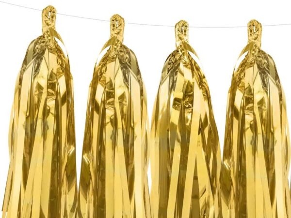 Златни балони с дълги нишки за празници и събития, украса за парти и тържества, Party Deluxe.