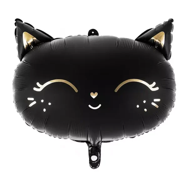 черен балон за парти с котешки уши и смешен дизайн, идеален за годишнини и детски партита.
