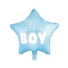 Образен балон с форма на звезда, с надпис "It's a BOY", цветен в мек син цвят, перфектен за бебешки парти и събития за новородено, украса за рождени дни и тематични тържества.