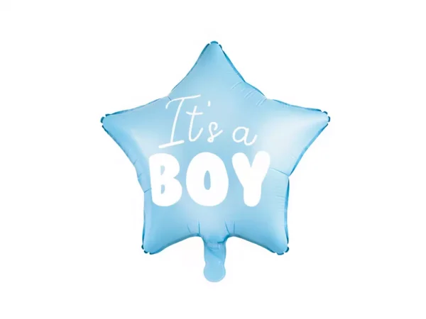 Образен балон с форма на звезда, с надпис "It's a BOY", цветен в мек син цвят, перфектен за бебешки парти и събития за новородено, украса за рождени дни и тематични тържества.