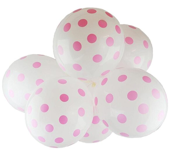 Цветни балони за парти, бели с розови النقати патери, за decorated събития, рожден ден и празненства, Party Deluxe България.
