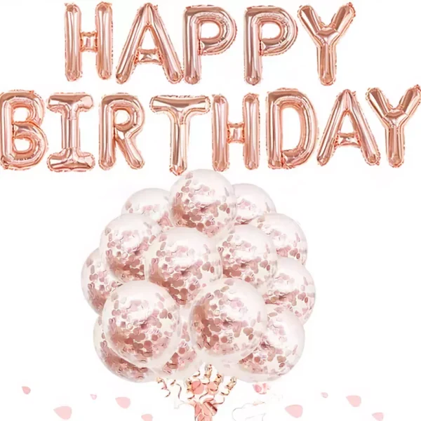 HAPPY BIRTHDAY розови балони и поздравителна надпис за парти, идеални за празнични събития и рождени дни, създавайки весела и празнична атмосфера.