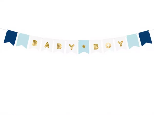 Рекламна гирлянда с надпис Baby Boy за бебешка тематична празнична декорация. Отличен избор за детски рождени дни, бебешки партита и специални събития. Прекрасна украса за всяко бебешко парти.