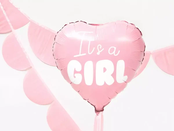 Пълен илюстриращ балон с надпис "It's a Girl" за бебешки празници, бунтове или родилни тържества, перфектен за създаване на празнична атмосфера и цветни декорации за новородено момиче.
