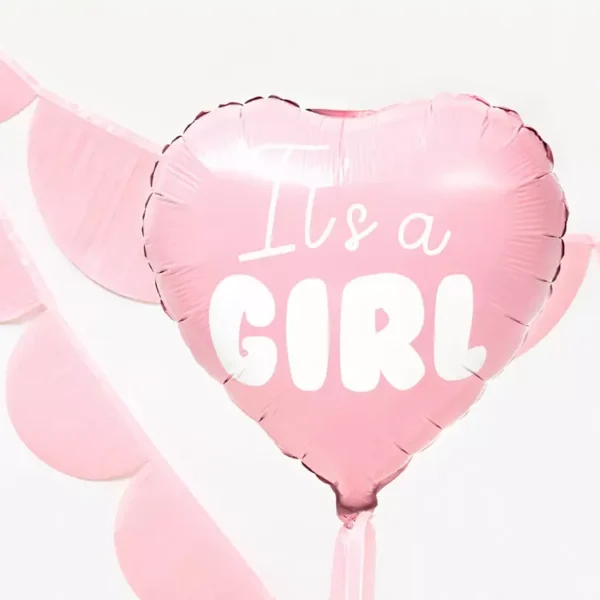 Пълен илюстриращ балон с надпис "It's a Girl" за бебешки празници, бунтове или родилни тържества, перфектен за създаване на празнична атмосфера и цветни декорации за новородено момиче.