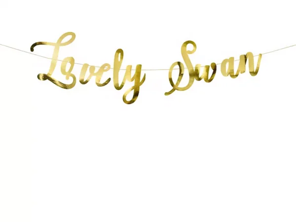Златна декоративна гирлянда с надпис "Lovely Swan" за елегантни събития и празненства.