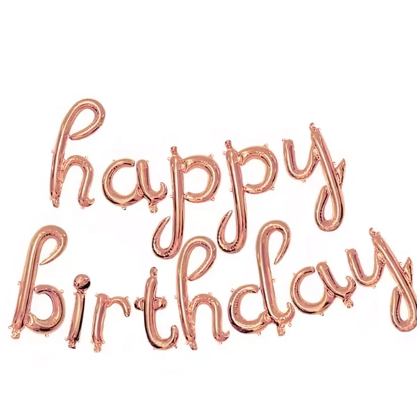 Happy birthday balloon надпис със златист цвят, перфектен за празненство, рожден ден и парти украса.