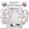 Balloonи за рожден ден, празнична декорация, PARTY DELUXE, бели и сребърни балони, тематична украса за парти.