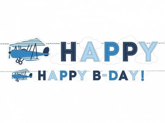 Самолетна украса за рожден ден с надпис "Happy B-Day" за самолетна тематична партия, подходяща за деца и любители на въздушния транспорт, перфектна за празнични събития и тематични партита.