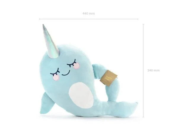 Мек плюшен мек Unicorn с животински дизайн, идеален за подарък и декорация за детски партита, със светло син цвят и сладък израз.