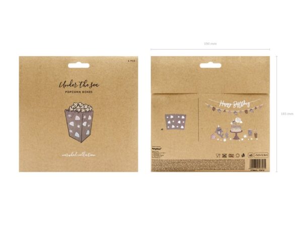 3. Алтер текст: Опаковка кутии за пуканки с празничен дизайн, предназначена за партита и събития.