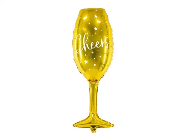 Златна балонна кана с надпис "Cheers" за празненства и партита, перфектна за романтични събития и специални поводи.