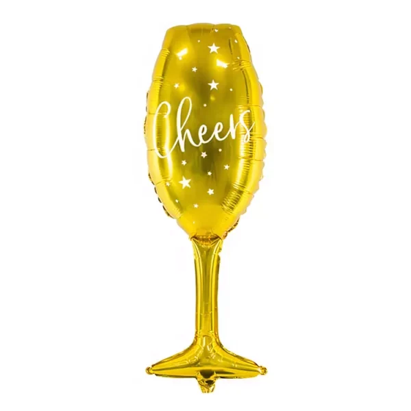 Златна балонна кана с надпис "Cheers" за празненства и партита, перфектна за романтични събития и специални поводи.