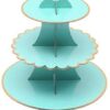 Картонена стойка за торти с три равни нива, синя, за празнични събития и торти.