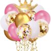 Цветни балони с златна корона за парти и празненство, украса с летящи ленти, подходящи за именни дни, рожденни дни и специални събития, празнична атмосфера и забавление.