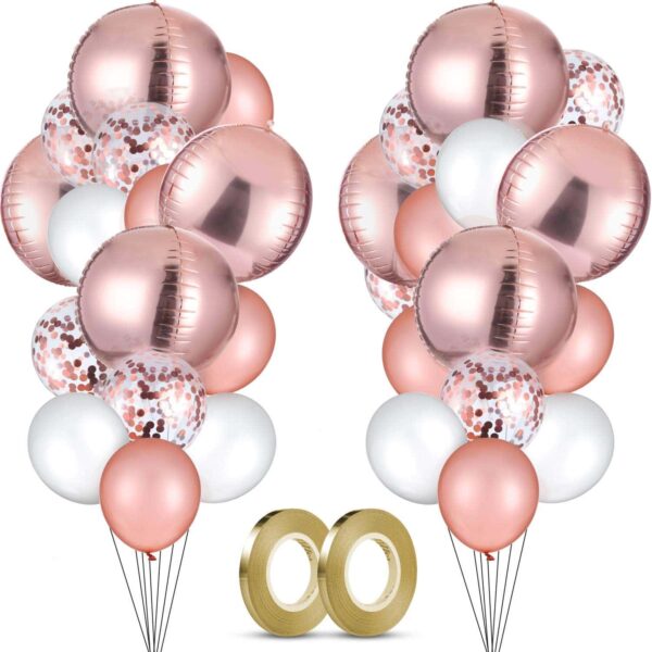 Разкошни розови и бели балони за парти и тържества с послуга за отдаване под наем, декорации и аксесоари за весели събирания. Гарантирано празнична атмосфера за всяко събитие.