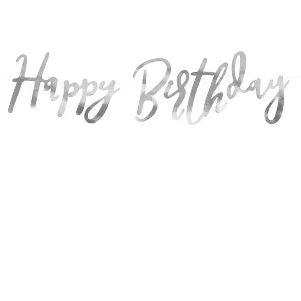 HAPPY BIRTHDAY поздравителен надпис за парти украса, създаден с декоративен шрифт, подходящ за празненства и тържества, представен на сайта Party Deluxe.