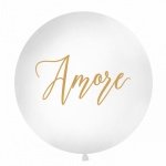 Огромен бял балон със златен надпис AMORE 1м