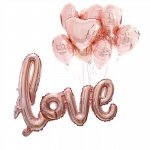 Нежен сет от Балони Сърца в цвят розе LOVE със хелий
