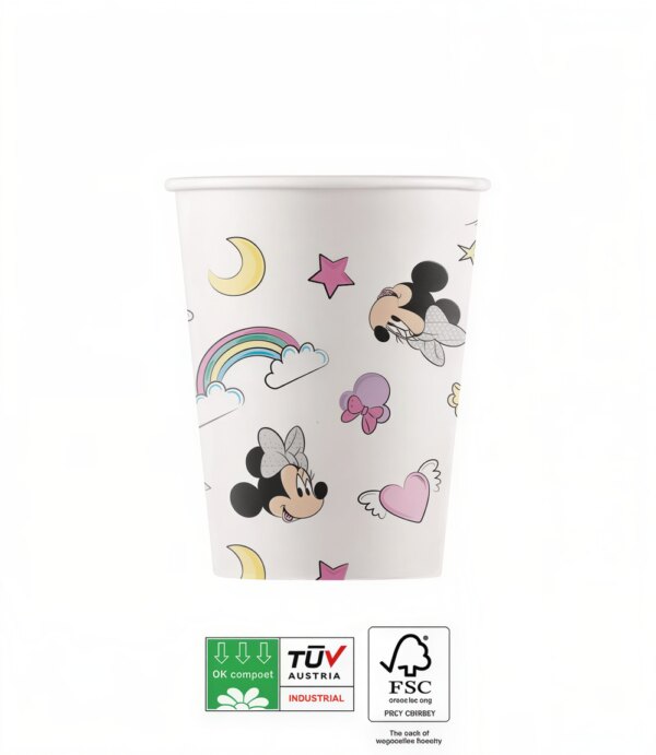 Цветна хартиена чашка с Мики Маус и Disney мотиви за парти, подходяща за украса и напитки на детски рождения ден или събития.