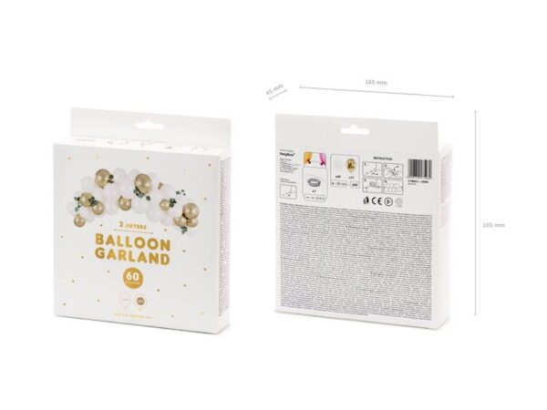 Развлекателен балонен гирлянден комплект за празненства и събития, включващ златисто- бели балони за украса, дължина 2 метра, подходящо за декорация на парти, сватба или рожден ден.