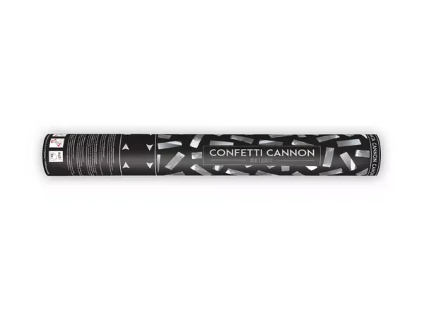 Блок за конфети Confetti Cannon със сребристи конфети за празнична атмосфера.
